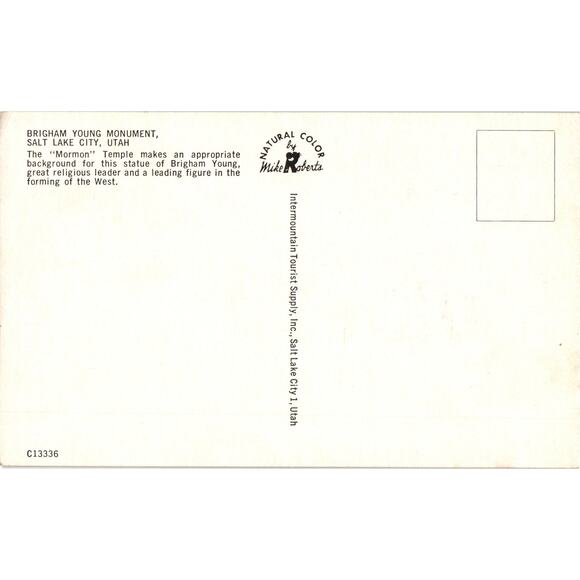 Brigham Young Monument Salt Lake City Utah Postcard Unposted - Picture 2 of 2